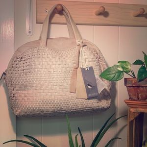 Abbacino Off White Woven Leather Handbag